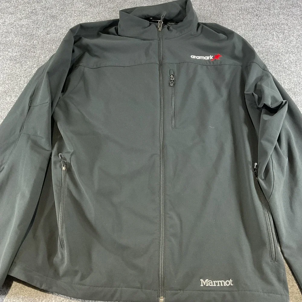 Marmot Softshell Jacket Mens XXL Black Full Zip Windbreaker Aramark Logo M3